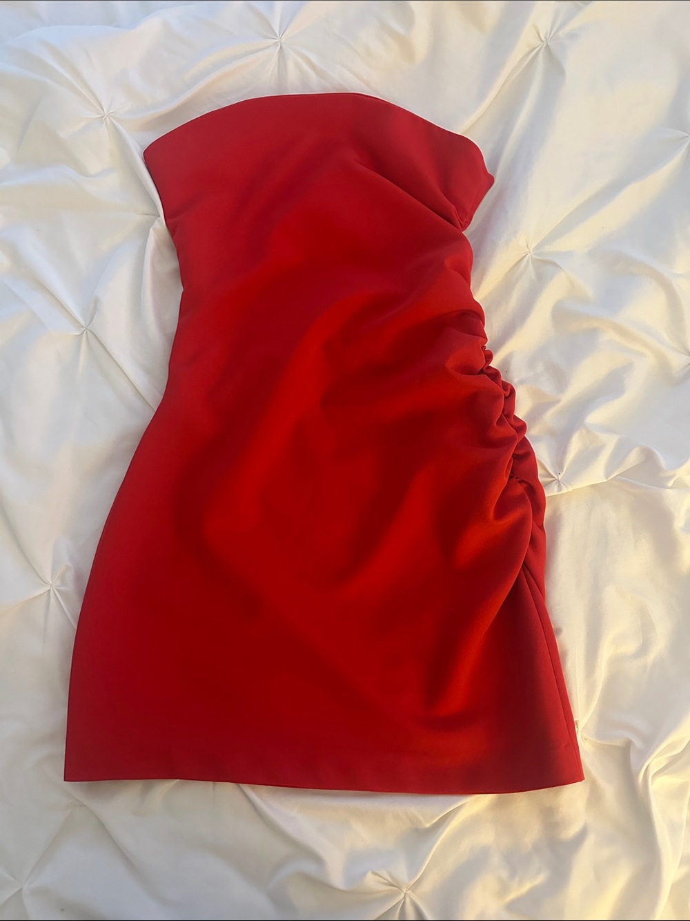 Zara Strapless Red Ruched Side Mini Dress